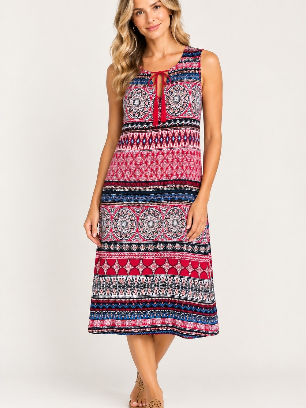 Beachlunchlounge XL Boho Tribal Print Sleeveless Midi Dress Boho Coastal